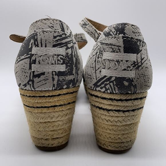 Toms Platform Wedge Peep Toe Espadrille Sandals White Gray Size 9.5 - Picture 6 of 10
